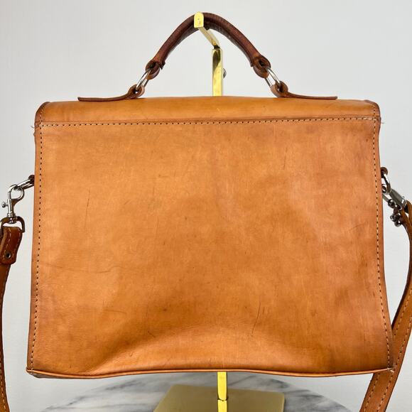 Vintage FORCE TEN Classic Tan Saddle Genuine Leather Satchel Crossbody Bag Purse - Picture 12 of 16